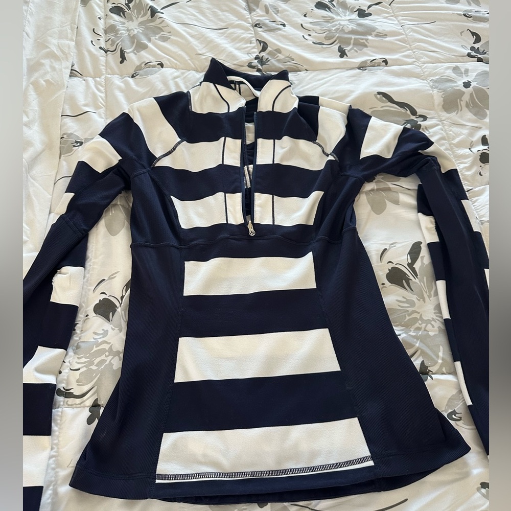 Navy and white stripe Lululemon long sleeve running shirt - size 6